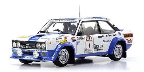 FIAT 131 ABARTH RALLY LAKES 1980 M.ALEN - I.KIVIMAKI WHITE BLUE Kyosho 1:18 kyo8376h0